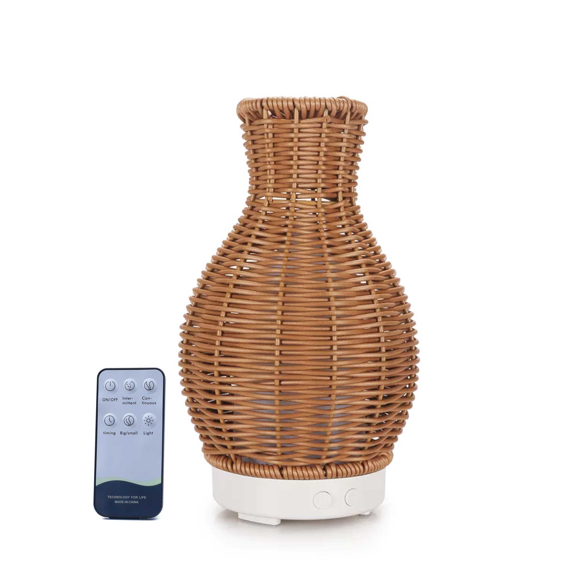 Essential Oil Aroma Diffuser and Remote - 100ml Rattan Vase Mist Humid ...